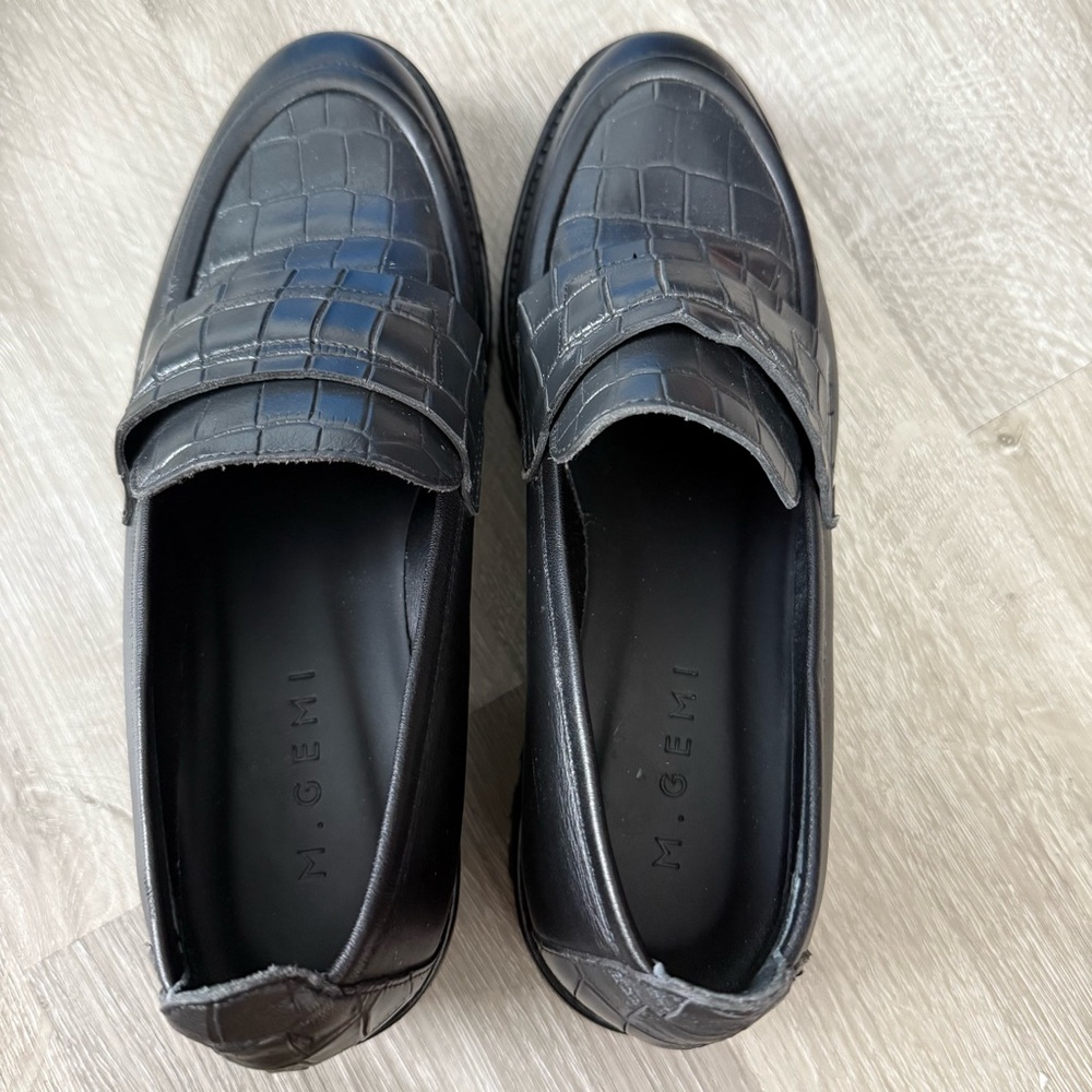 M.Gemi The Elsa Black Loafers Classic Croc Animal Shoes Leather Preppy 37 7 - Picture 9 of 10